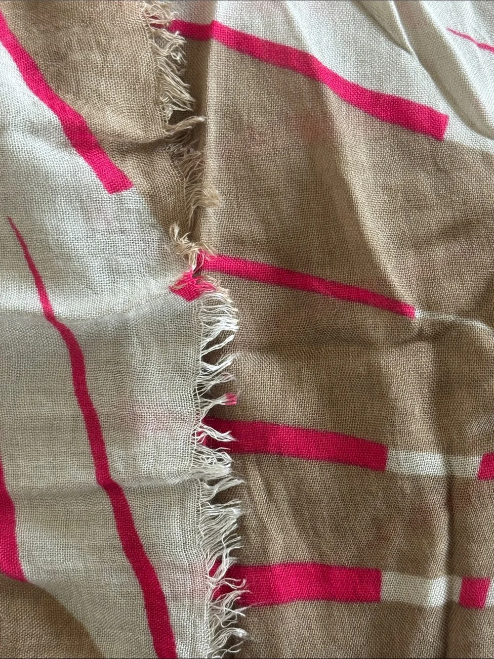 Express Women’s Beige and Hot Pink Printed Scarf oversized viscose rough edge